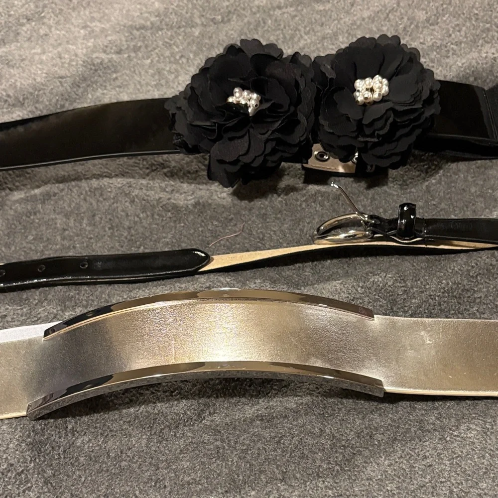 White House Black Market Floral Black and Metallic Belt Trio - Picture 6 of 8